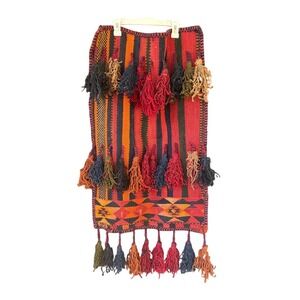 Vintage‎ Handwoven Wool Kilim Wall Hanging Tribal Tassel Tapestry Red Orange